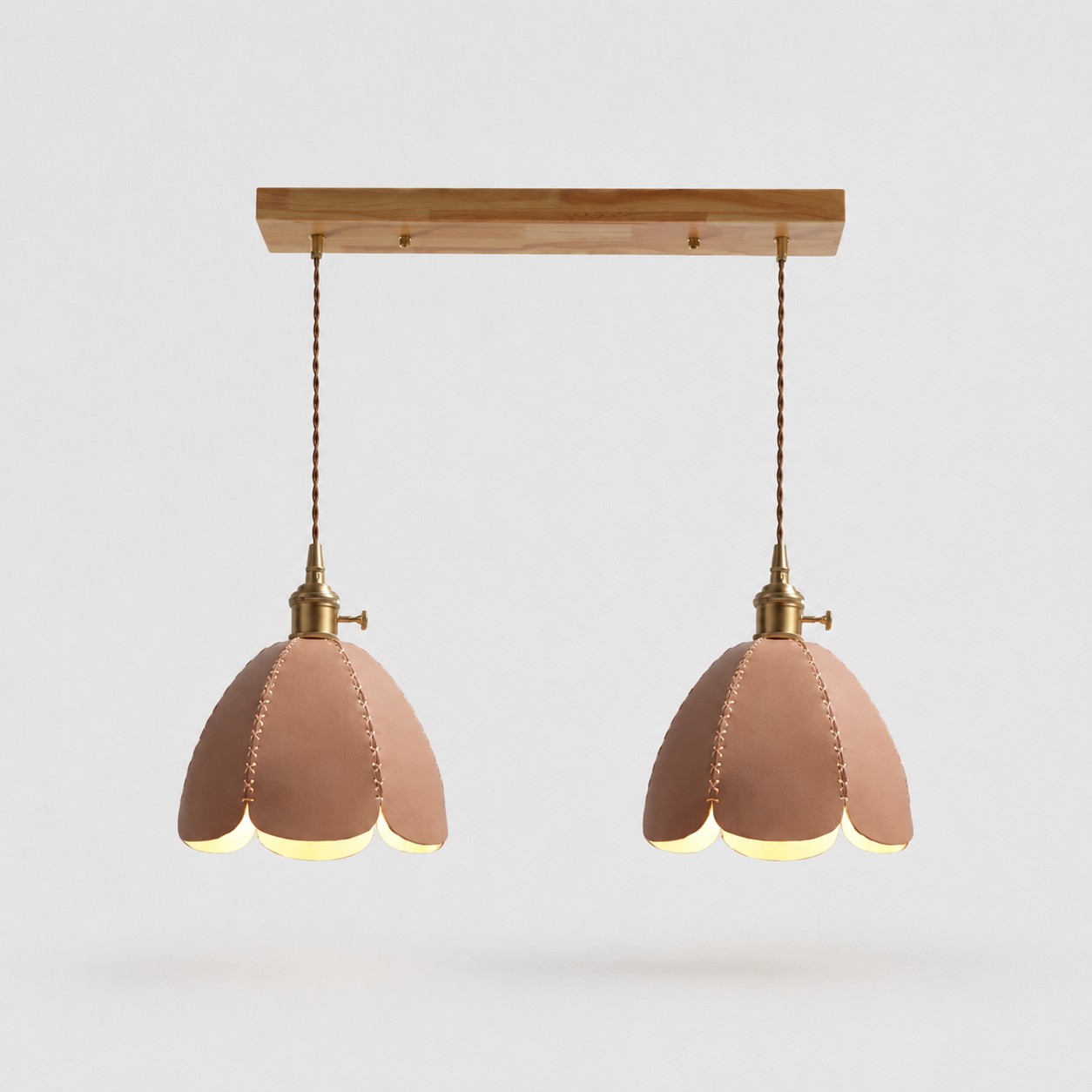 Two-light natural leather linear pendant