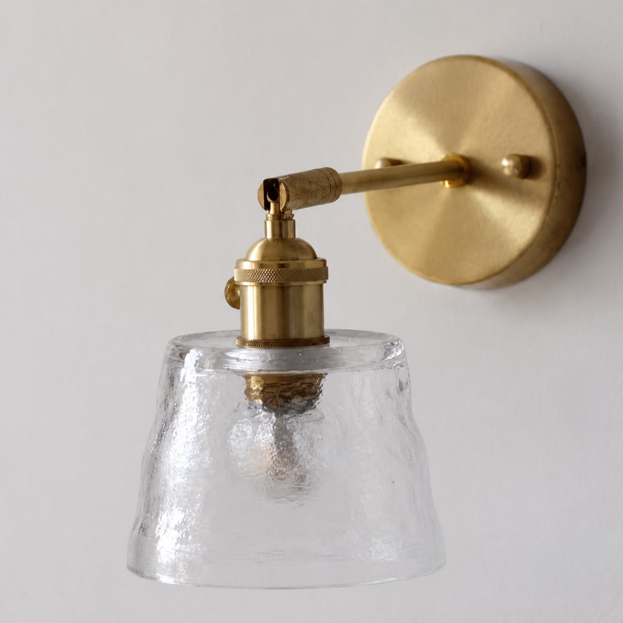 Brass glass wall sconce detail view three