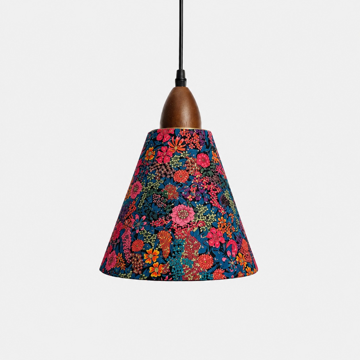 Small gold foil floral cone pendant light front view